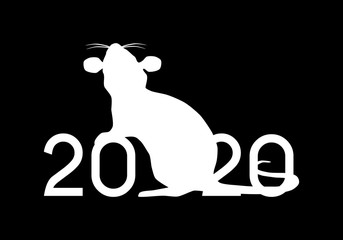 Happy Chinese New Year 2020 year of the Rat vector illustration black and white silhouette