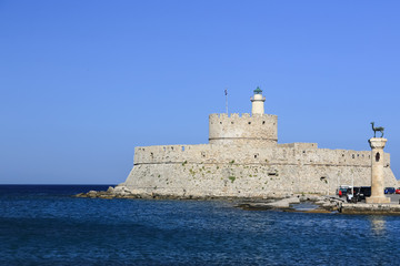Fototapeta na wymiar Part of Rhodes port on the island of Rhodes, Greece