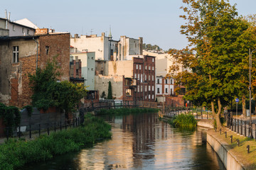 Fototapeta premium Bydgoszcz. View of the architecture and small bridge on the Brda river