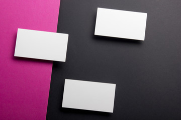 Business cards blank. Mockup on color background. Flat Lay. copy space for text