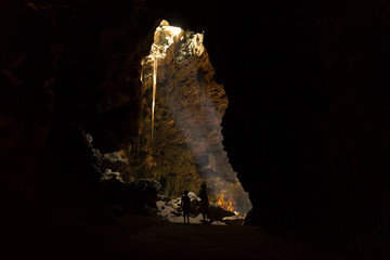 Amazing light shine through in Khao Luang Cave in Phetchaburi , Thailand.