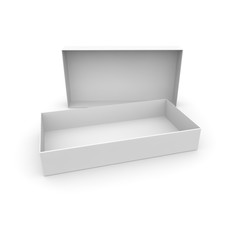 Empty white box with lid on white isolated background