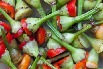 Cut tails of hot chili peppers