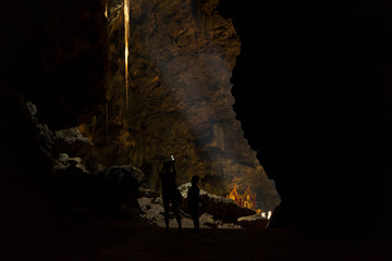Amazing light shine through in Khao Luang Cave in Phetchaburi , Thailand.