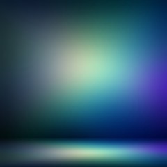Spot light on dark vignette wall 3d illustration. Blue green lilac hologram texture. Impressive magical background. Secret night room decoration.