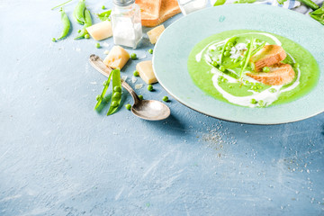 Homemade green pea  cream soup