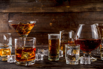Selection of hard strong alcoholic drinks