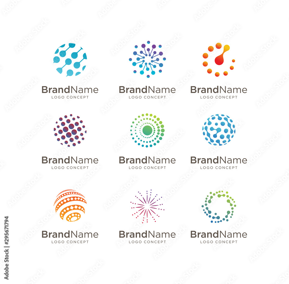 Wall mural set of circle tech logo . modern circle technology logo simple tech design. vector creative abstract