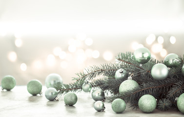 Christmas holiday background with Christmas tree and Christmas balls.