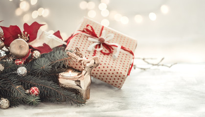Obraz na płótnie Canvas Christmas holiday background with gift in box .