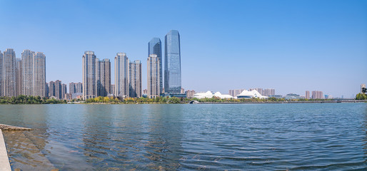 Panorama of the urban scenery of Xiangjiang New District, Changsha City, Hunan Province, China