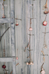 Beautiful background of dried flowers. pattern made of dried roses. Flowers composition. Romantic postcard