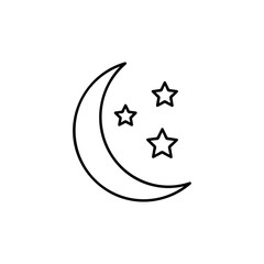 moon and stars icon. simple outline moon and stars vector icon. on white background.