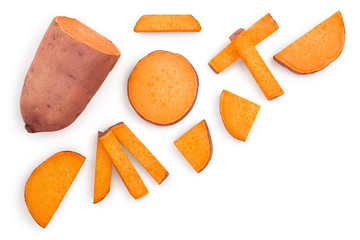 Sweet potato isolated on white background with copy space for your text. Top view. Flat lay.