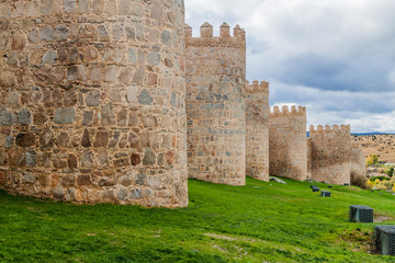Fototapeta na wymiar Fortification walls of the old town in Avila, Spain.