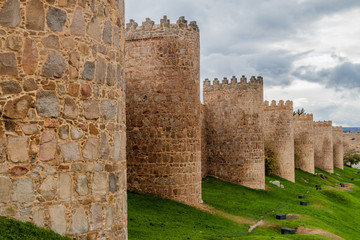 Fototapeta na wymiar Fortification walls of the old town in Avila, Spain.