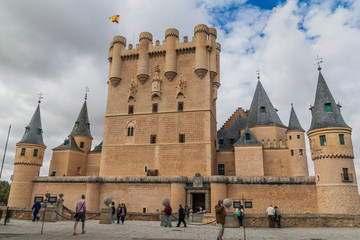 SEGOVIA, SPAIN - OCTOBER 20, 2017: View of the Alcazar fortress in Segovia, Spain