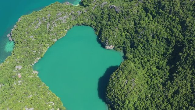 Talay Nai or Blue Lagoon Emerald Lake beautiful nature landscape green sea in the middle of mountain at Koh Mae Ko Island viewpoint in Mu Ko Ang Thong National Park, Samui, Surat Thani, Thailan