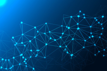 Abstract futuristic molecules technology with polygonal shapes on dark blue background. Vector illustration.