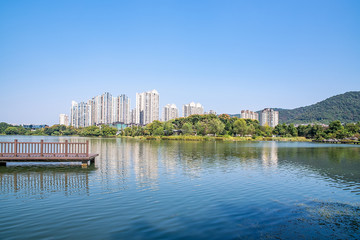 Fototapeta na wymiar Scenery of Meixi Lake Park, Changsha City, Hunan Province, China