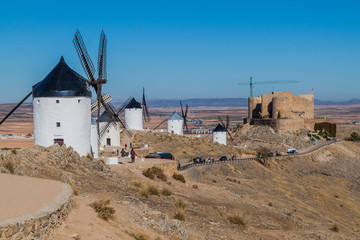 CONSUEGRA, SPAIN - OCTOBER 24, 2017: Windmills located in Consuegra village, Spain