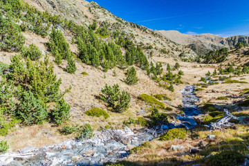 Fototapeta na wymiar Landscape of Pyrenees mountains near Coma Pedrosa peak, Andorra