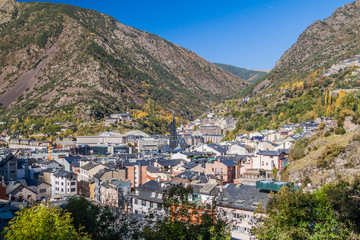 Aerial view of Escaldes-Engordany town, Andorra - obrazy, fototapety, plakaty