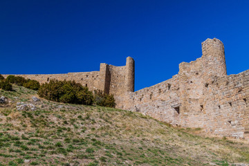 Fototapeta na wymiar Walls of Castle Loarre in Aragon province, Spain
