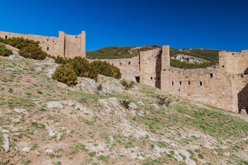 Walls of Castle Loarre in Aragon province, Spain
