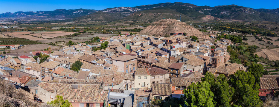Aerial view of Bolea village, Aragon province, Spain