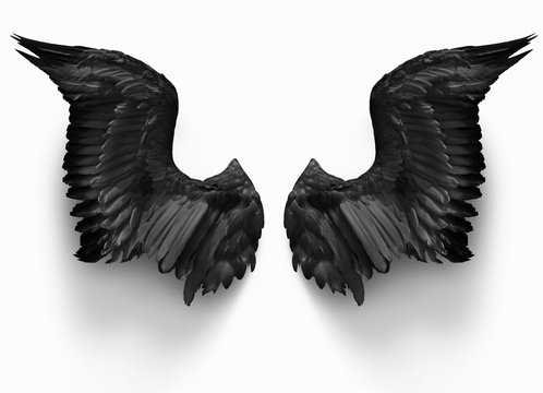 pairs of black devil wings isolate with clipping path on white background
