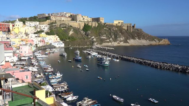 Panoramic sight of the beautiful island of Procida, near Napoli, Campania region, Italy.
