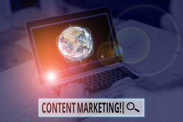 Conceptual hand writing showing Content Marketing. Concept meaning involves creation and sharing of online material Picture photo network scheme with modern smart device and Elements of this image