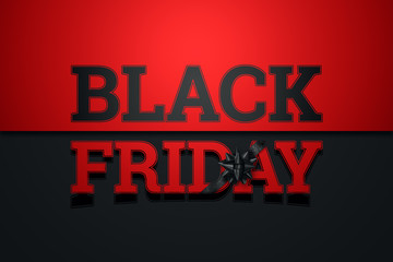 Lettering Black friday sale, black gift bow. Banner, poster, logo on a red black background.