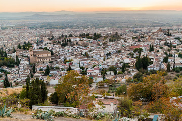 Fototapeta na wymiar Aerial view of Granada during the sunset, Spain