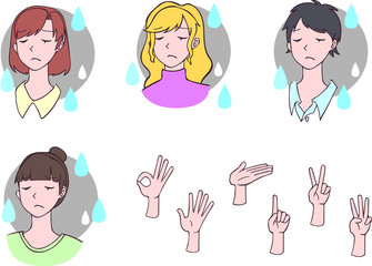 女性　悲しい表情　手　アイコン