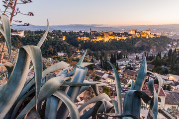 Alhambra in Granada during the sunset, Spain.