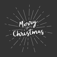 Merry Christmas hand lettering with sunburst lines