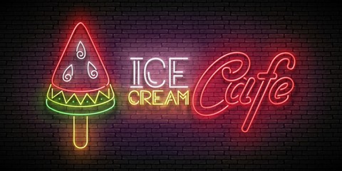 Vintage Glow Poster with Ice Cream, Watermelon Piece and Inscription