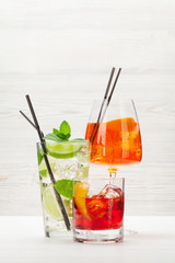 Three classic cocktail glasses