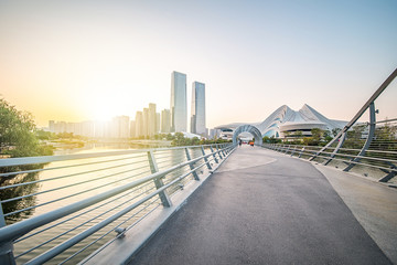 Scenery of Meixi Lake Park in Dusk, Changsha City, Hunan Province, China