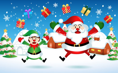 merry christmas.santa claus cute cartoon.for Christmas and Happy New Year background.vector illustration