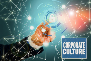 Word writing text Corporate Culture. Business photo showcasing pervasive values and attitudes that characterize a company Picture photo system network scheme modern technology smart device