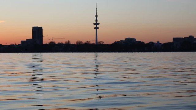 Hamburg Au&szlig;enalster Abendrot