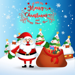 merry christmas.santa claus cute cartoon.for Christmas and Happy New Year background.vector illustration