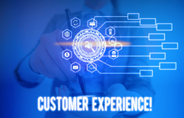 Conceptual hand writing showing Customer Experience. Concept meaning product of interaction between organization and buyer Picture photo network scheme with modern smart device