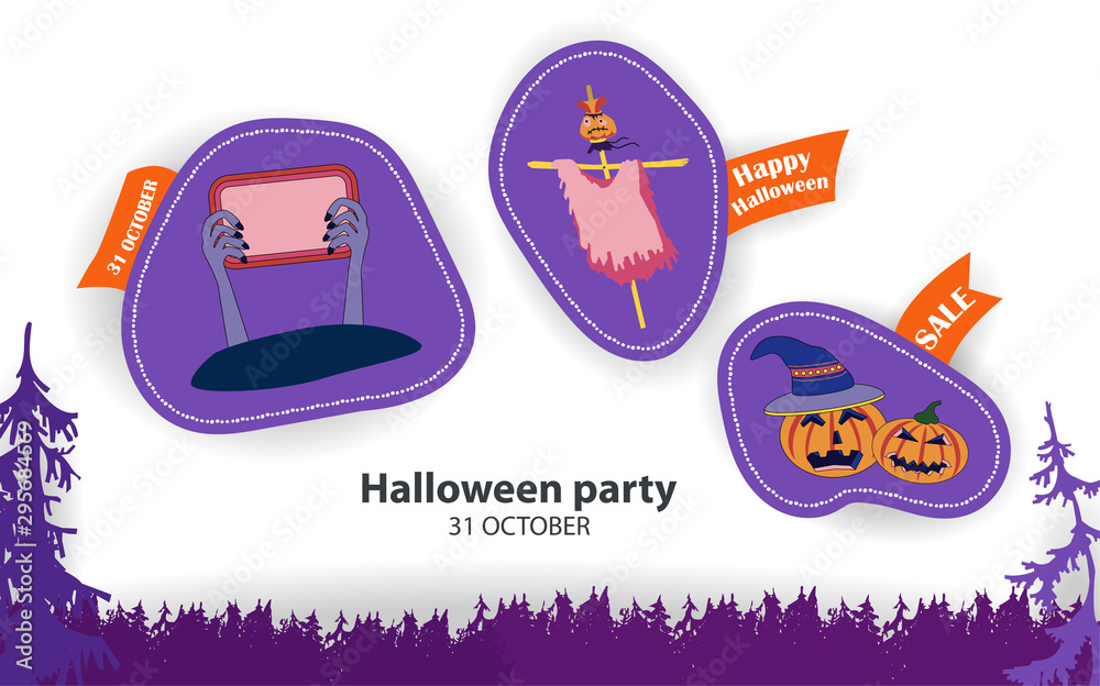 Poster Set of stickers for sale on happy Halloween