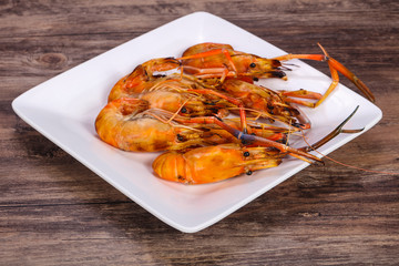 Grilled water prawn in the plate