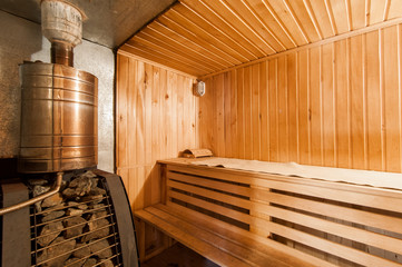Russia, Moscow- May 17, 2019: interior room apartment. bathhouse, sauna