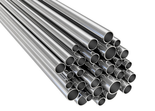 Steel pipes of different types, isolated on white background.